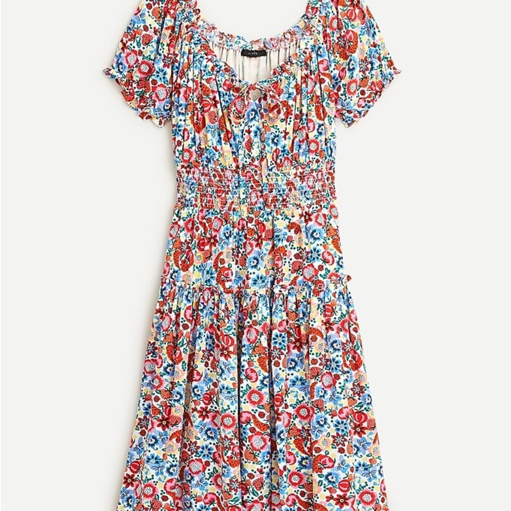 J. Crew Smocked-waist dress with farmer's market print